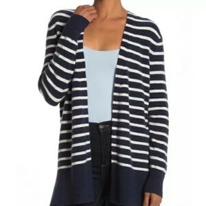 🧶NWT Madewell Navy Stripe Merino Alpaca Cardigan Sweater Size L 🧶